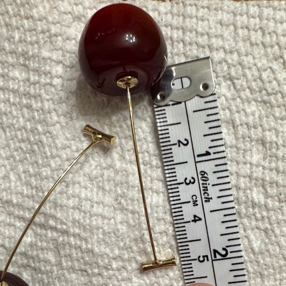 Gold Stem Cherry Earrings - Picture 9 of 9